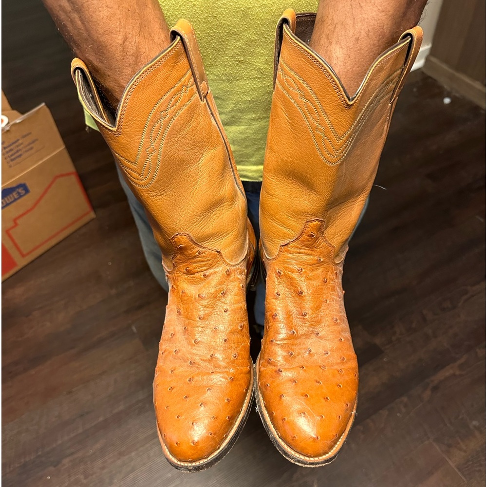 Justin Full Quill Ostrich tan boots - Size 11EE